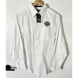 Harley Davidson Shirt Mens Small Button Down Long Sleeve White Embroidered Logo